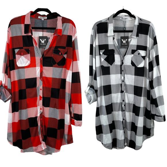 White Mark Red Black Bundle 2 Plaid Button Up Tunic Top Shirts Plus 3X NWT - Picture 2 of 16